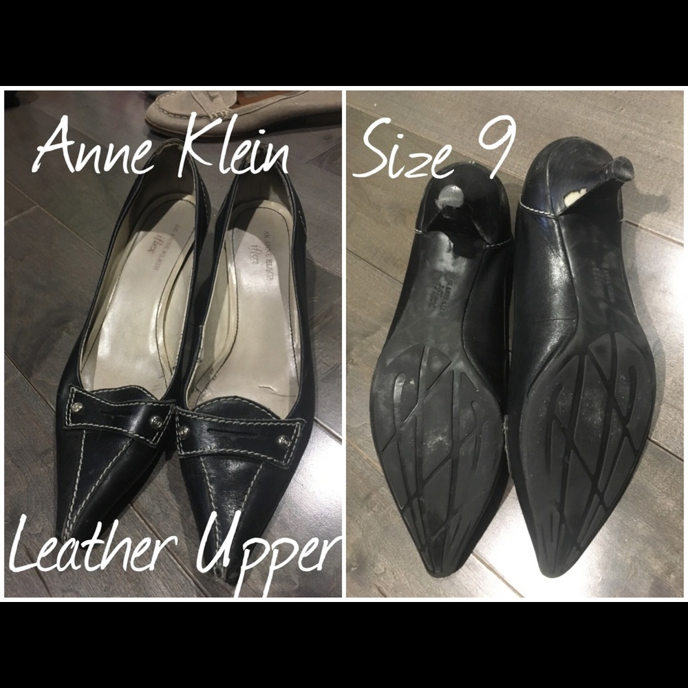 Anne Klein Leather Upper Black Kitten Heels
